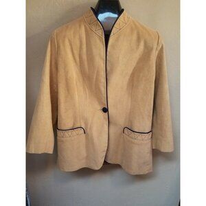 Samuel Robert Womens Size 16 Brown Ultra Suede Single Button Blazer Lightweight